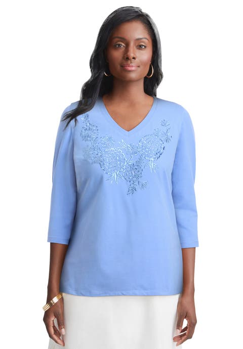 Stretch Cotton Embroidered Tee