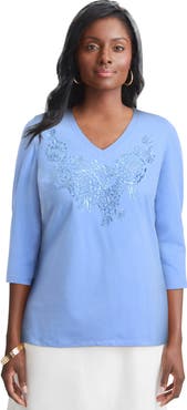 Jessica London Stretch Cotton Embroidered Tee