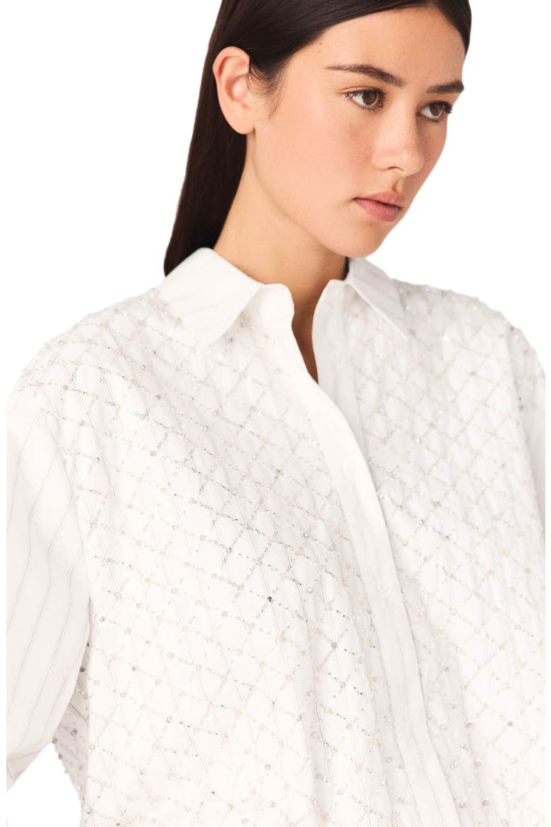 Beaded cropped shirt, Alternate, color, White