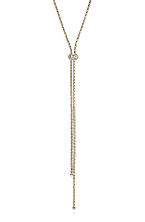 Icon Stud Bolo Necklace, 14K Gold, Diamonds