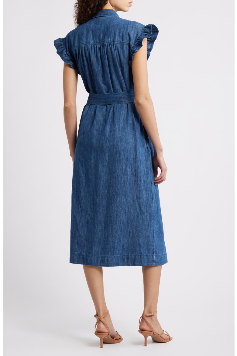 Tie Waist Denim Midi Dress, Alternate, color, DARK WASH