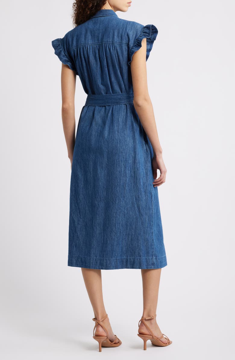 Caslon<sup>®</sup> Tie Waist Denim Midi Dress, Alternate, color, Dark Wash