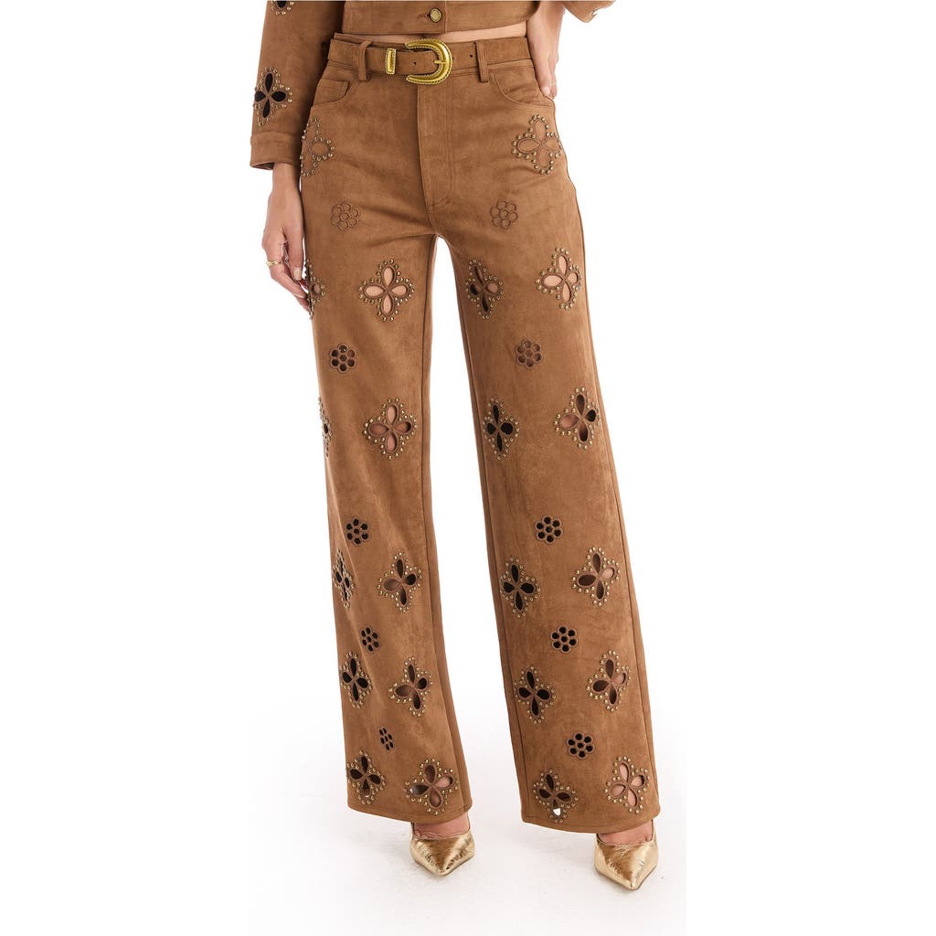 The Noli Shop Kaia Suede High Rise Jean Petite In Brown