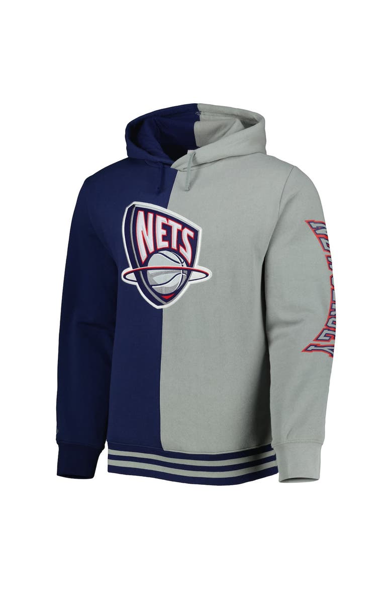 Men's Mitchell & Ness Navy/Gray New Jersey Nets Hardwood Classics Split Pullover Hoodie, Alternate, color, Navy