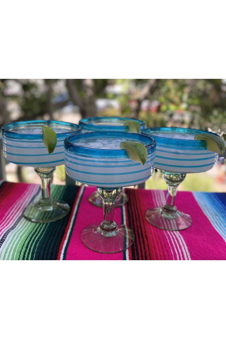 Hand Blown Spiral Design Margarita Glasses (16 oz) - Set of 4, Alternate, color, Aqua