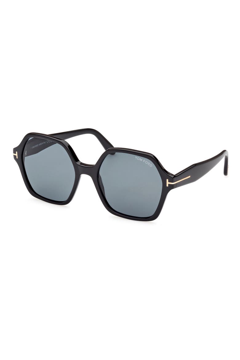 Romy 56mm Geometric Sunglasses, Alternate, color, SHINY BLACK / BLUE