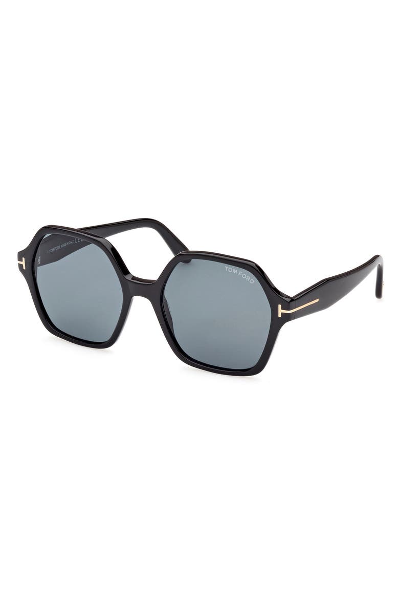 TOM FORD Romy 56mm Geometric Sunglasses, Alternate, color, Shiny Black / Blue