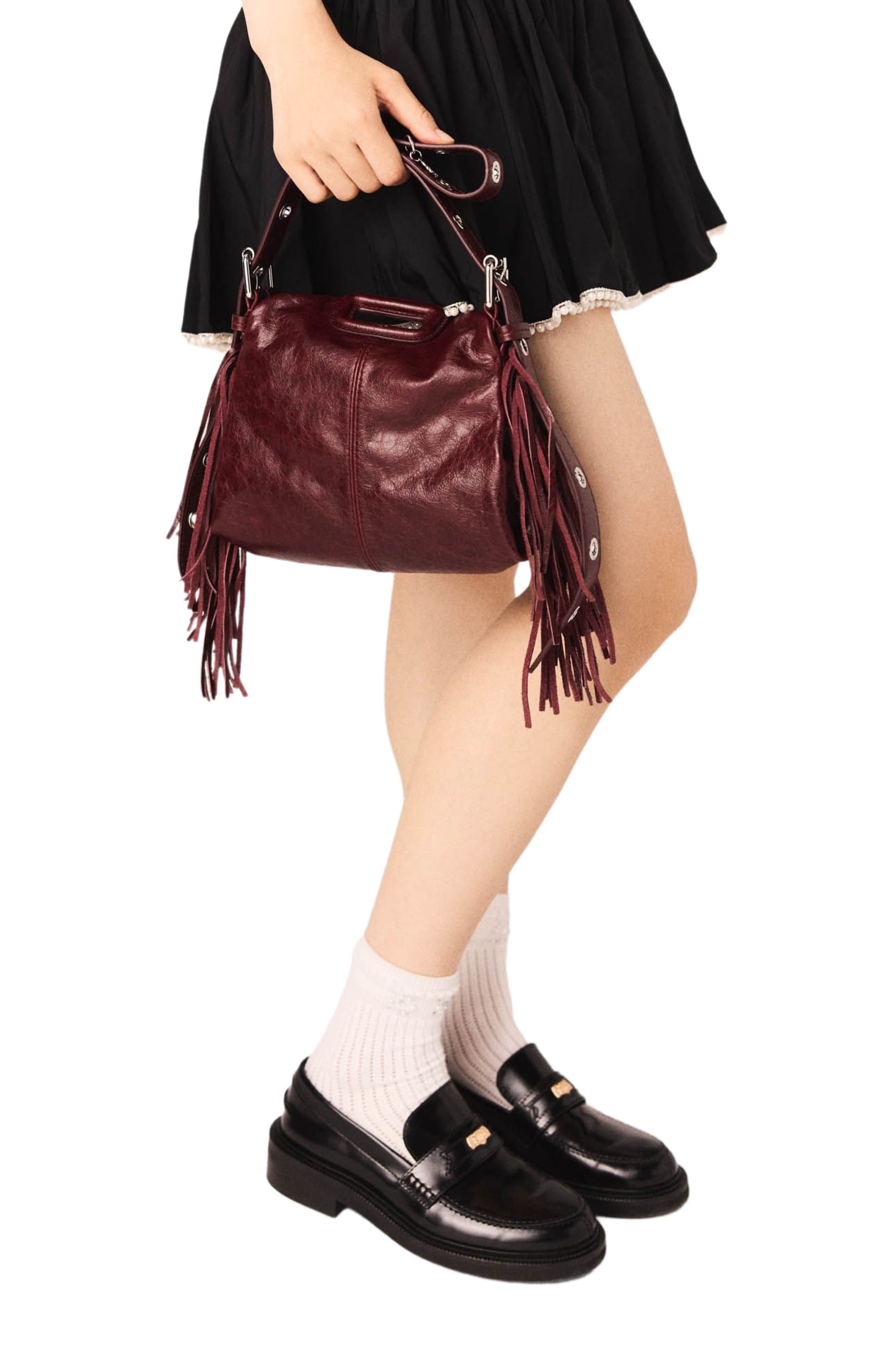 Miss M mini cracked leather bag, Alternate, color, Burgundy
