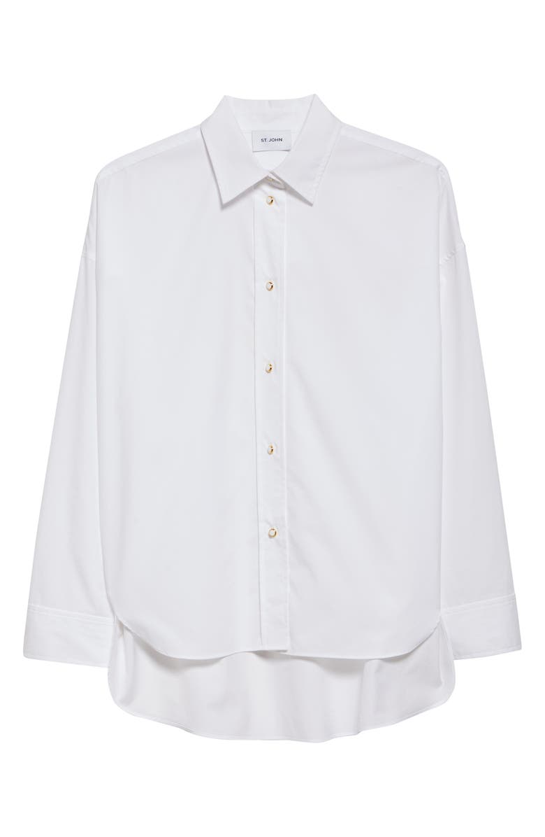 ST. JOHN Cotton Poplin Button-Up Shirt, Alternate, color, Classic White