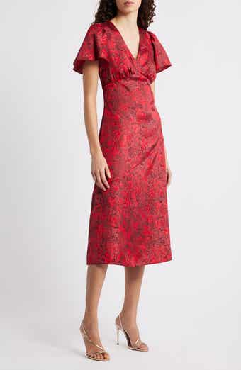 Chelsea28 Floral Jacquard Draped Midi Dress