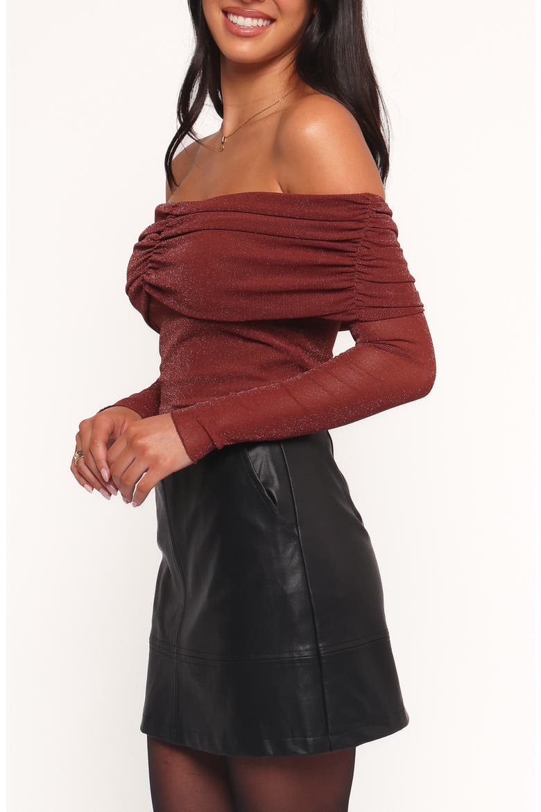 Raya Metallic Off the Shoulder Top, Alternate, color, MERLOT