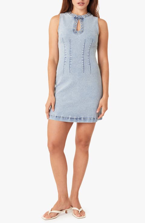Studded Seamed Denim Minidress