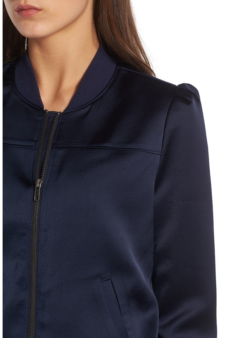 Shrunken Satin Bomber Jacket, Alternate, color, NAVY NIGHT