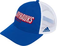 adidas Men's adidas Royal Kansas Jayhawks Mascot Block Letter Slouch Trucker Adjustable Hat