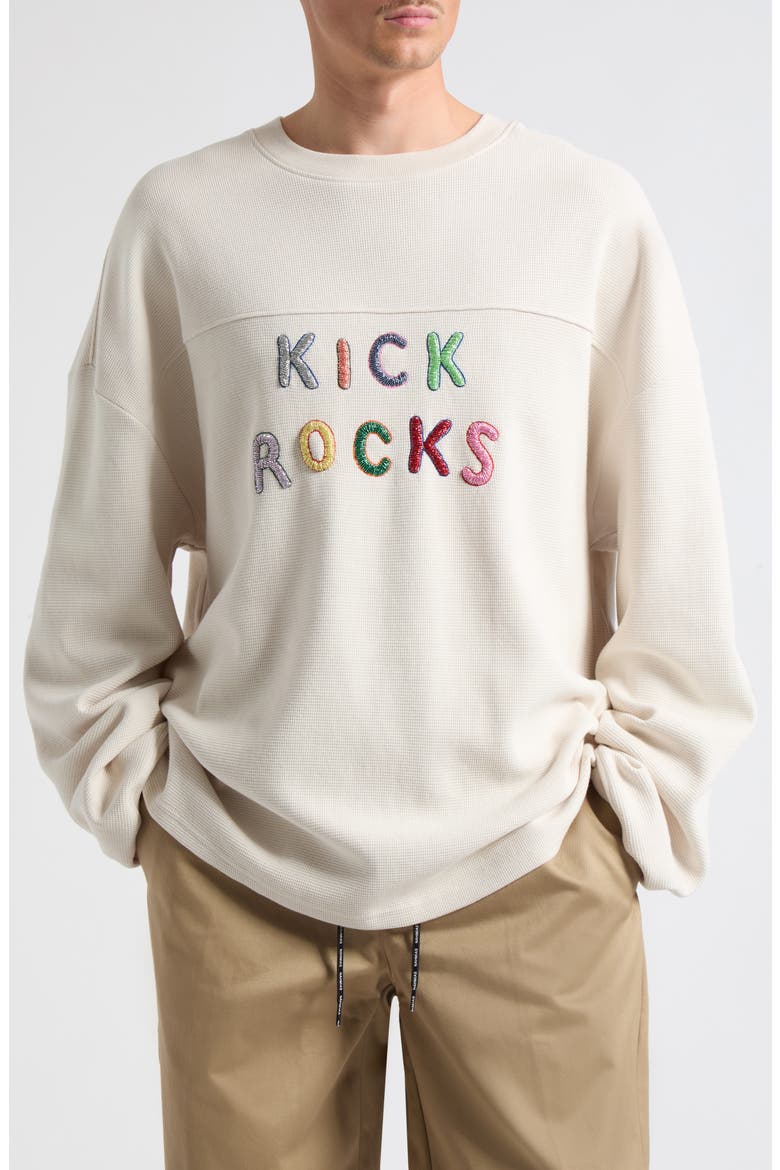 Kick Rocks Varsity Long Sleeve Cotton T-Shirt, Main, color, EGG WHITE JERSEY