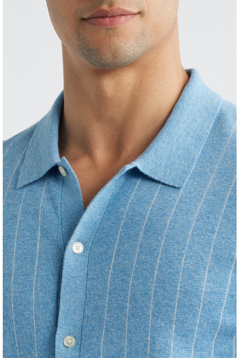 Piazza Stripe Cotton & Linen Blend Button-Up Shirt, Alternate, color, GULF-IVORY