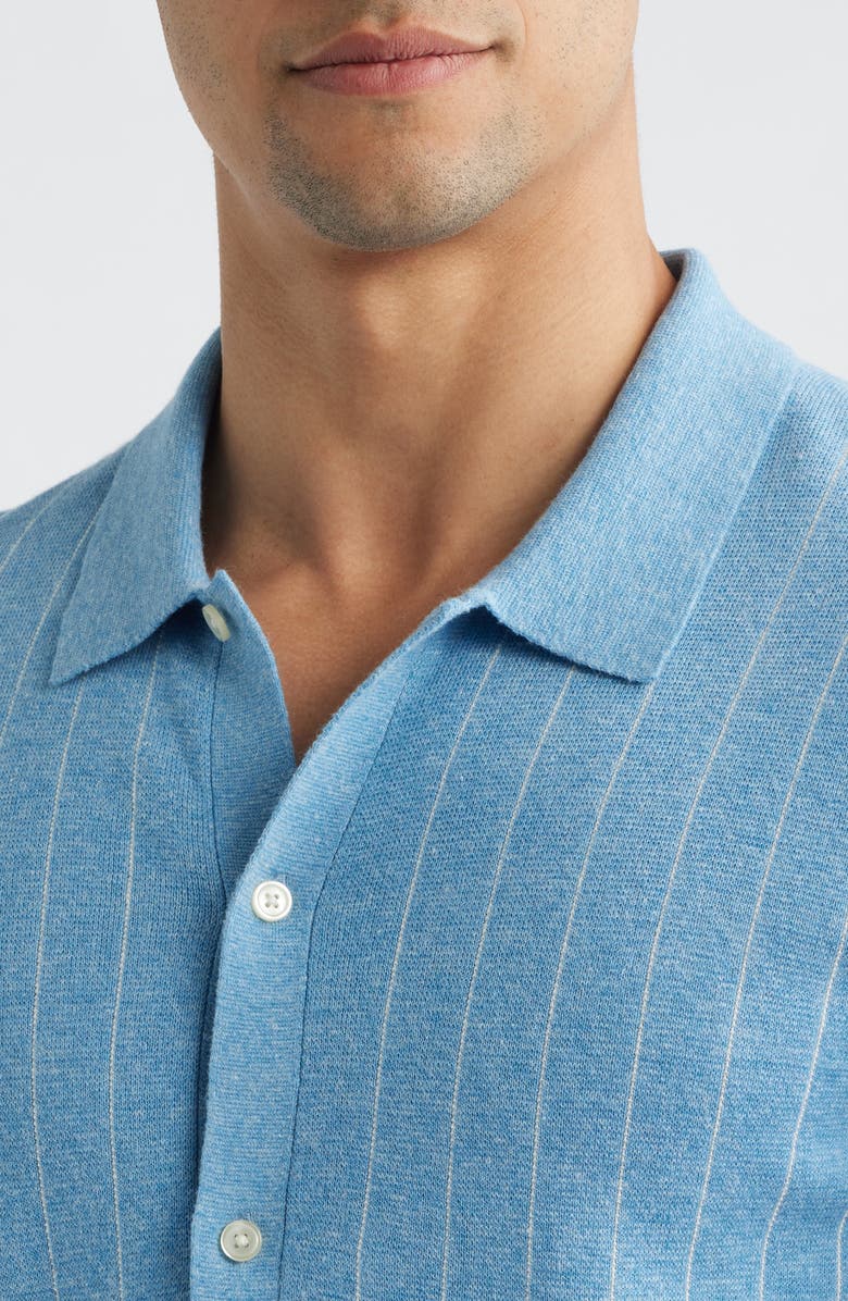 Reigning Champ Piazza Stripe Cotton & Linen Blend Button-Up Shirt, Alternate, color, Gulf-Ivory