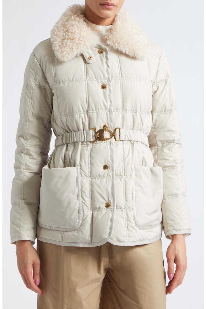 Cygnes Quilted Down Jacket with Faux Fur Collar, Alternate, color, BEIGE
