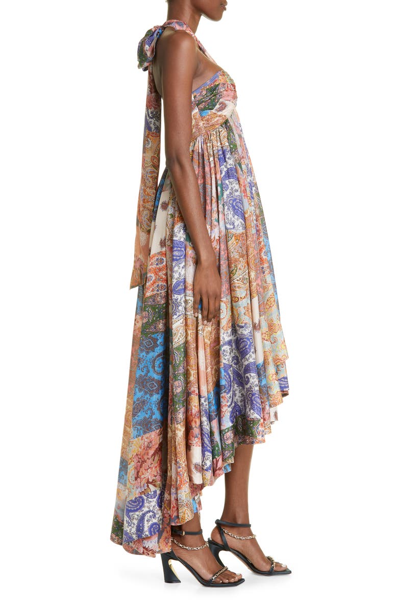 Zimmermann Devi Mixed Print Halter Neck Silk Dress, Alternate, color, 