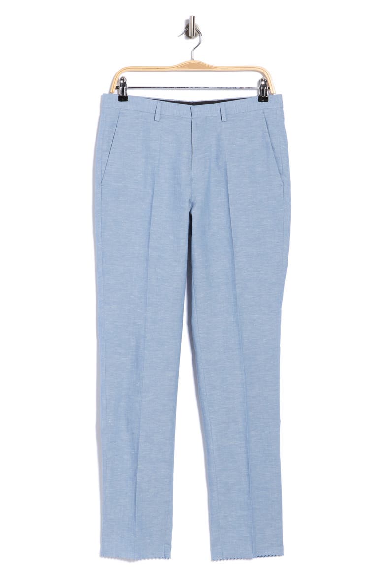 Hesten Flat Front Cotton & Linen Trousers, Main, color, OPEN BLUE