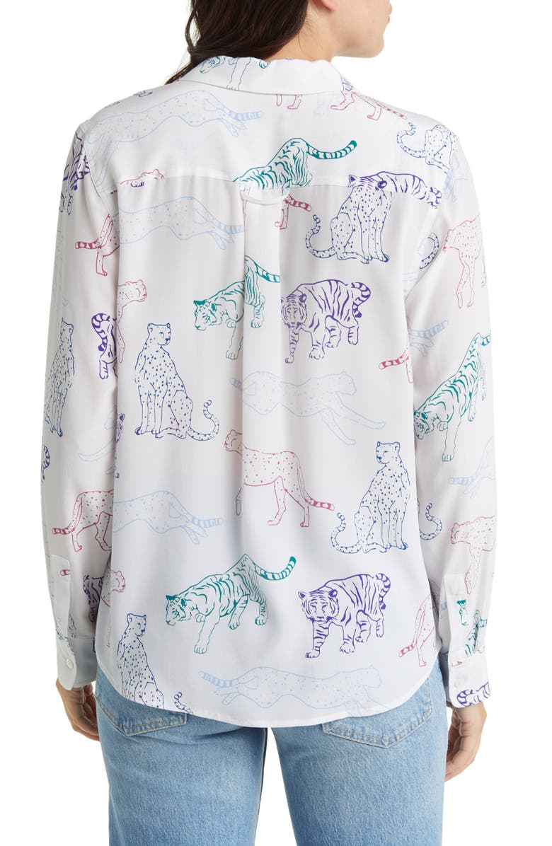 Rails Kate Wildcat Print Button-Up Silk Blouse, Alternate, color, 