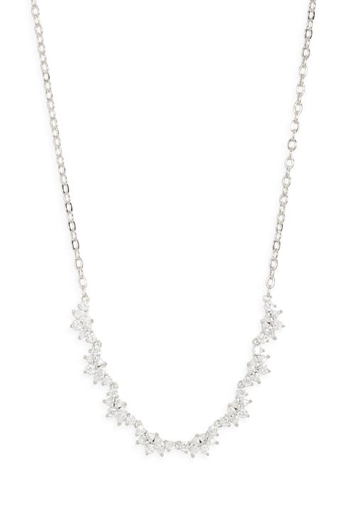 Cubic Zirconia Curved Cluster Pendant Necklace