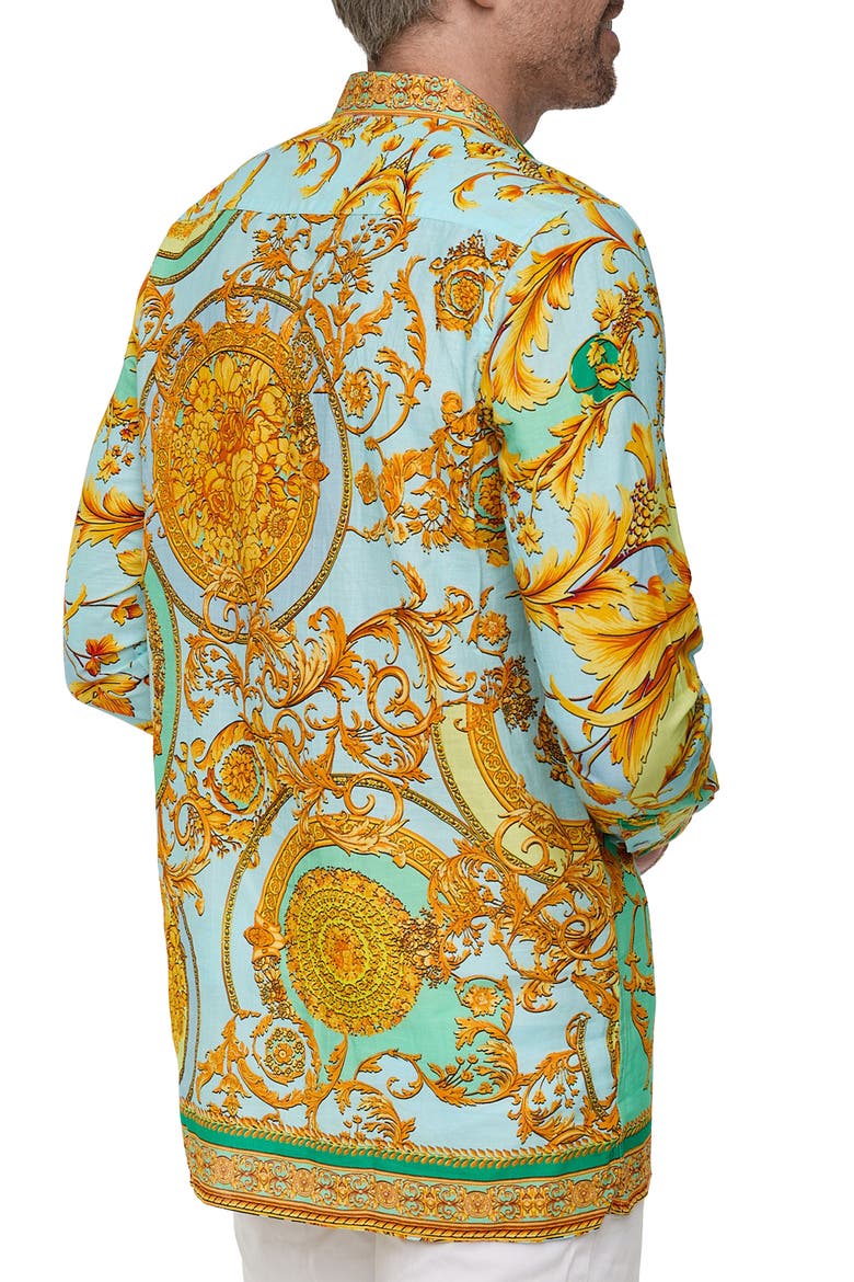 Extra Trim Fit Print Linen & Cotton Button-Up Resort Shirt, Alternate, color, YELLOW MULTI