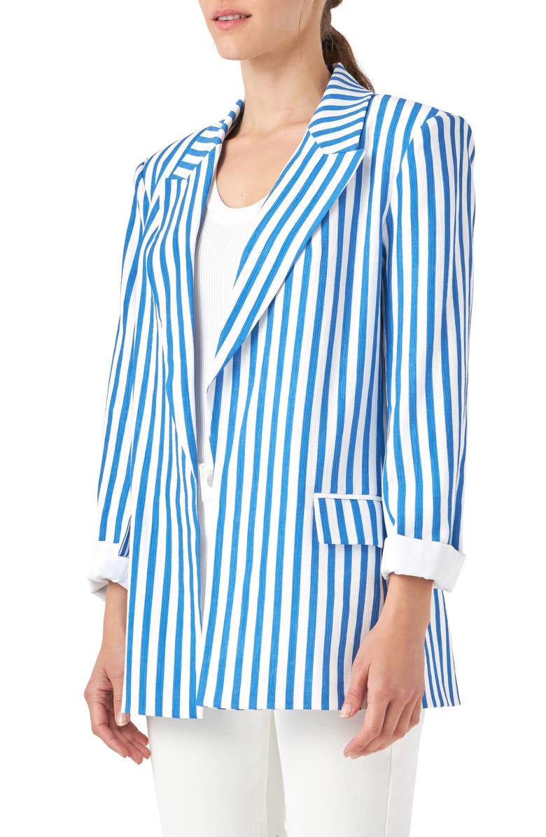 English Factory Stripe Blazer, Alternate, color, Blue Stripe