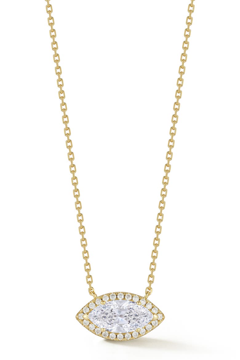 Marquise Cut Moissanite Halo Pendant Necklace, Main, color, GOLD