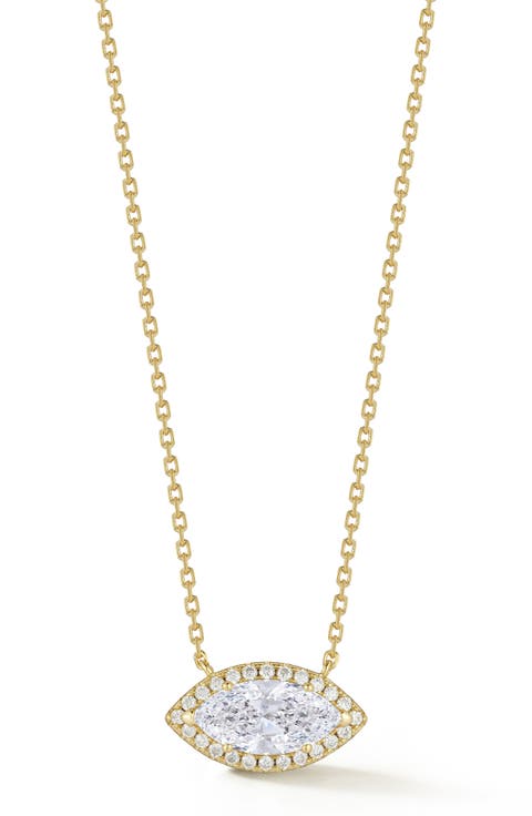 Marquise Cut Moissanite Halo Pendant Necklace