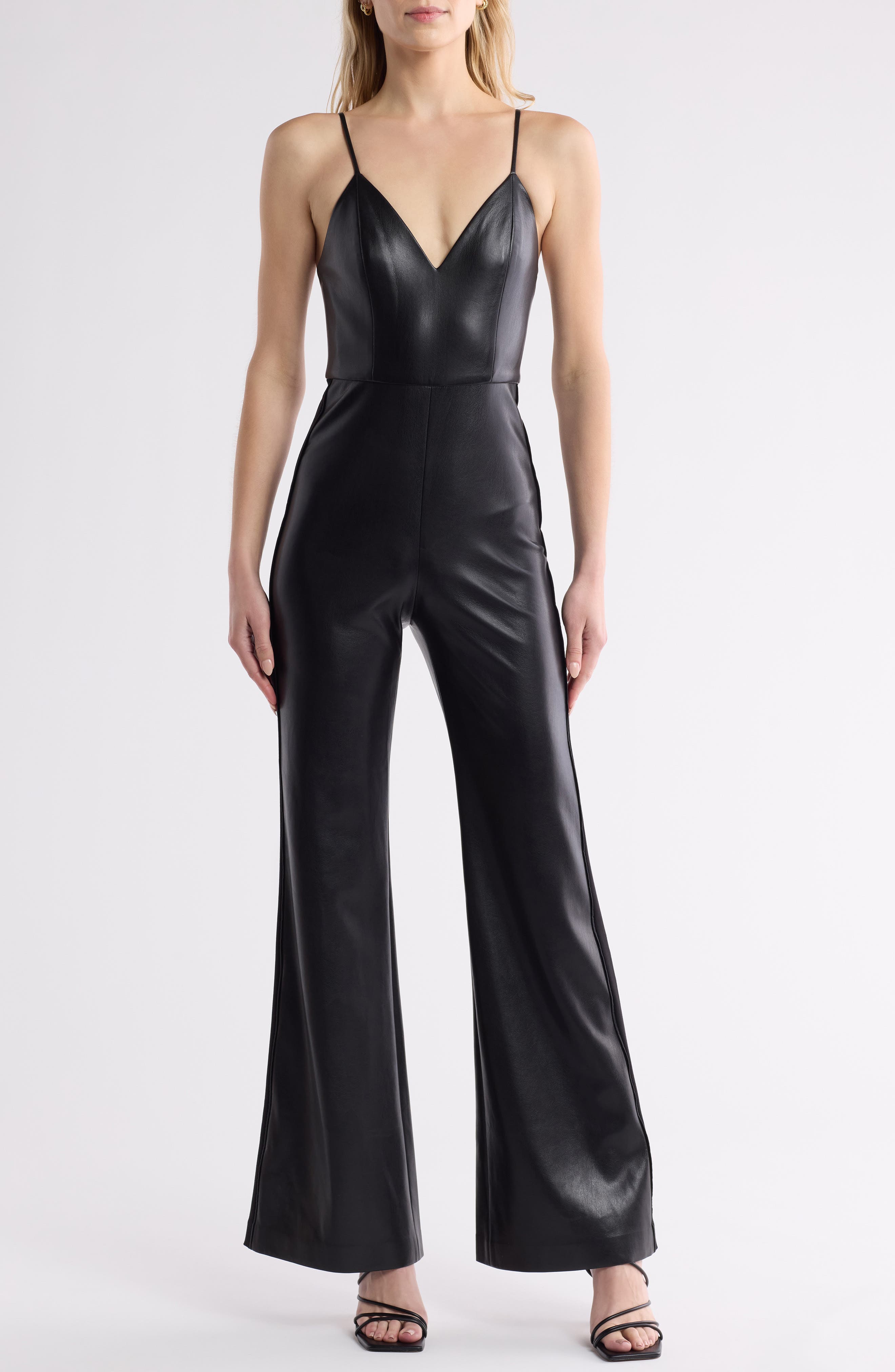 Alice + Olivia Christena Wide Leg Faux Leather Jumpsuit