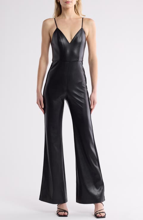 Christena Wide Leg Faux Leather Jumpsuit