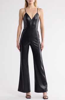 Alice + Olivia Christena Wide Leg Faux Leather Jumpsuit