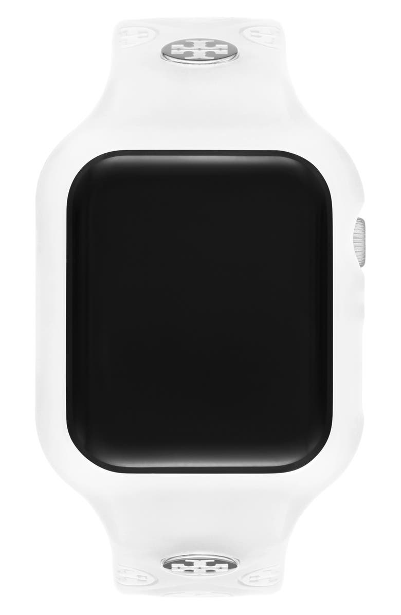Tory Burch T Monogram Silicone Apple Watch<sup>®</sup> Watchband, 41mm, Alternate, color, White