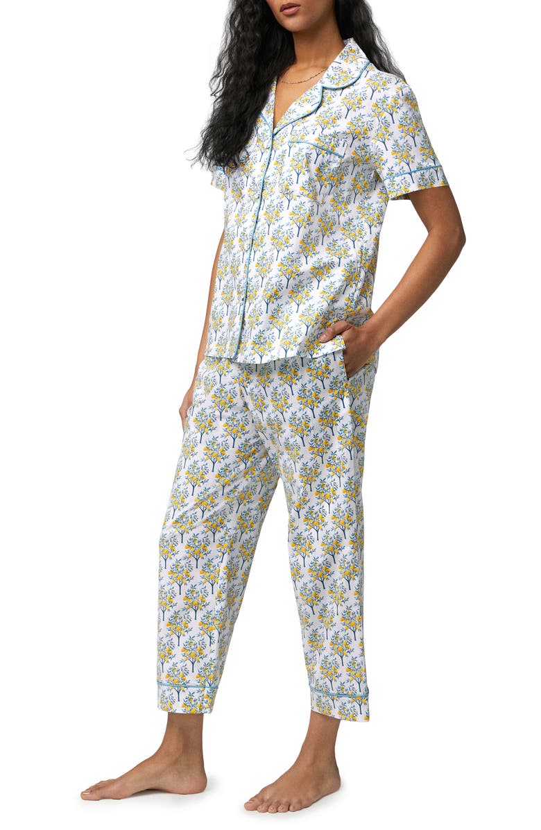 BedHead Pajamas Print Crop Organic Cotton Pajamas, Alternate, color, Lemon Trees