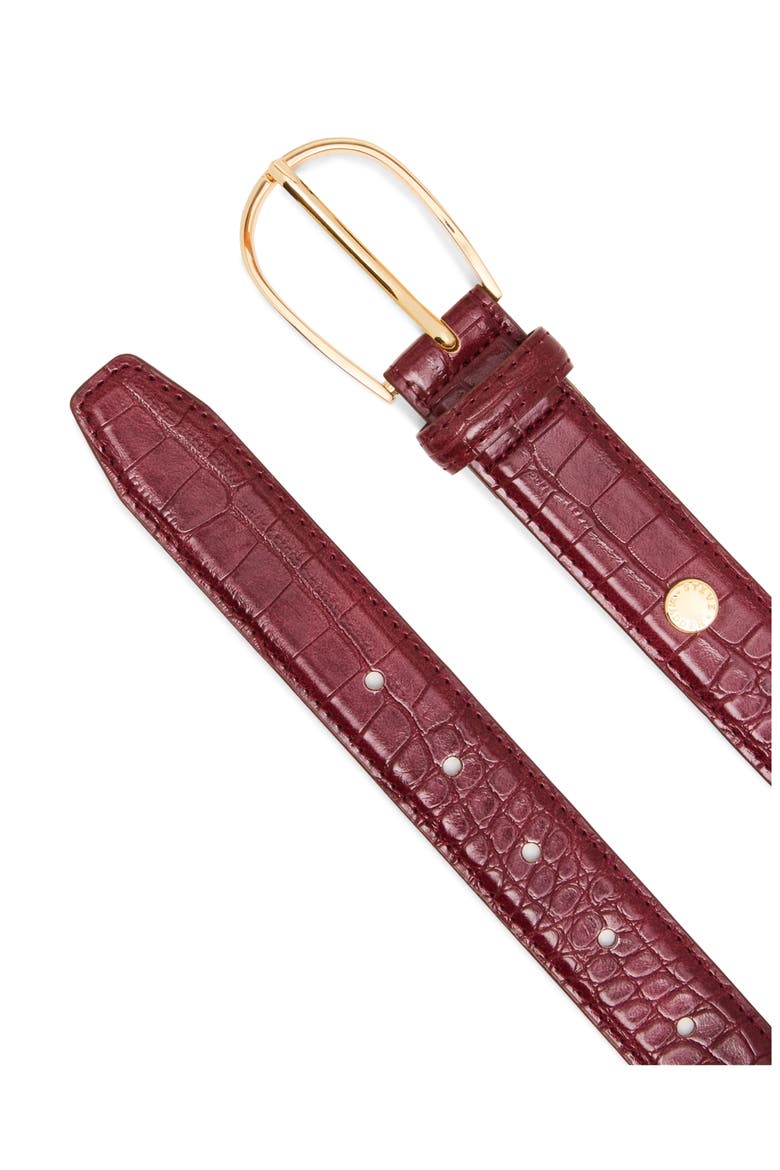 Croc Embossed Belt, Alternate, color, BORDEAUX