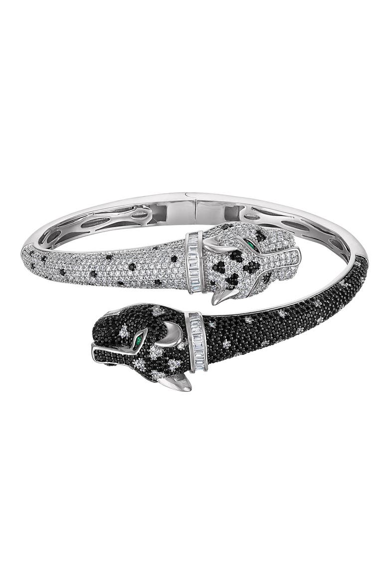 Black Spinel Panther Bypass Bangle, Main, color, BLACK/ WHITE