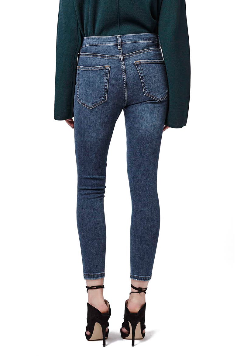 Moto Jamie Ripped High Waist Ankle Skinny Jeans, Alternate, color, MID DENIM