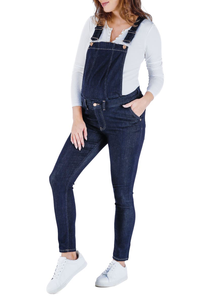 Sharon denim maternity overalls, Main, color, DARK BLUE