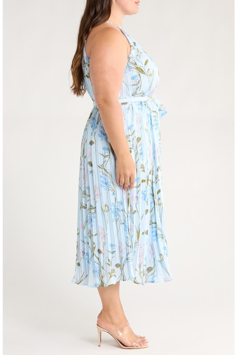 Leida Floral Pleat Midi Dress, Alternate, color, BABY BLUE