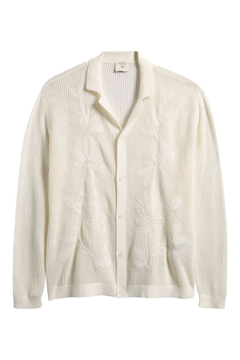 Feriando Long Sleeve Floral Cotton Knit Camp Shirt, Alternate, color, IVORY-10