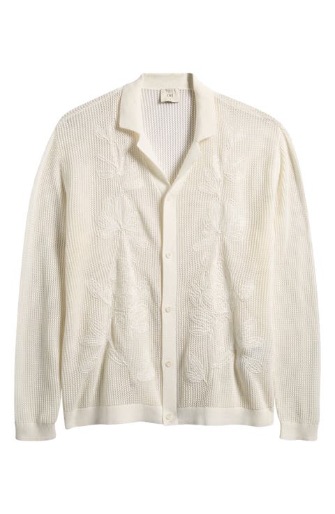 Feriando Long Sleeve Floral Cotton Knit Camp Shirt