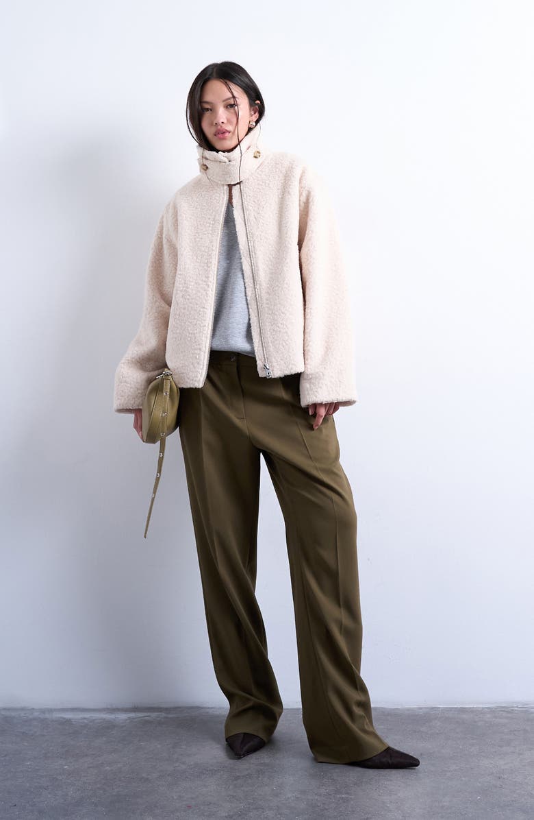 Topshop Bouclé Tab Detail Bomber Jacket, Alternate, color,