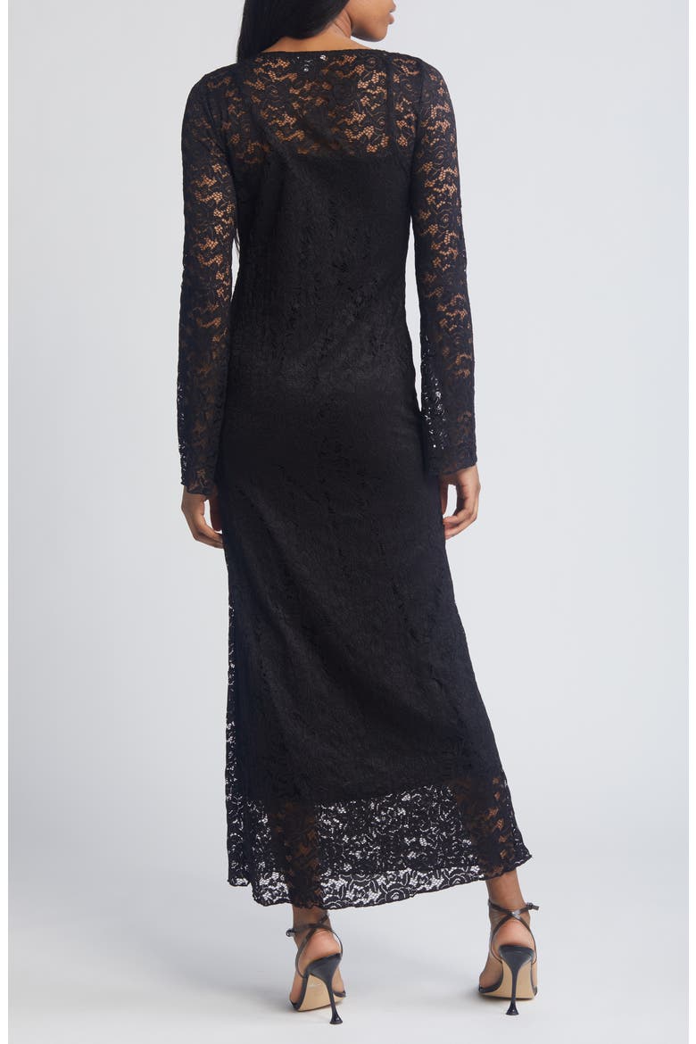 Lace Overlay Long Sleeve Dress, Alternate, color, BLACK