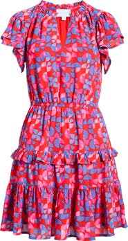 SUGARLIPS Averly Print Ruffle Trim Tiered Babydoll Minidress