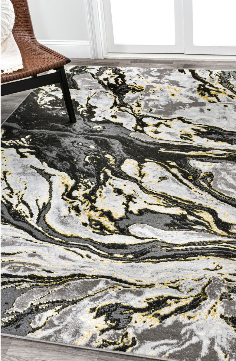 JONATHAN Y Swirl Marbled Abstract Area Rug, Alternate, color, Black/Yellow