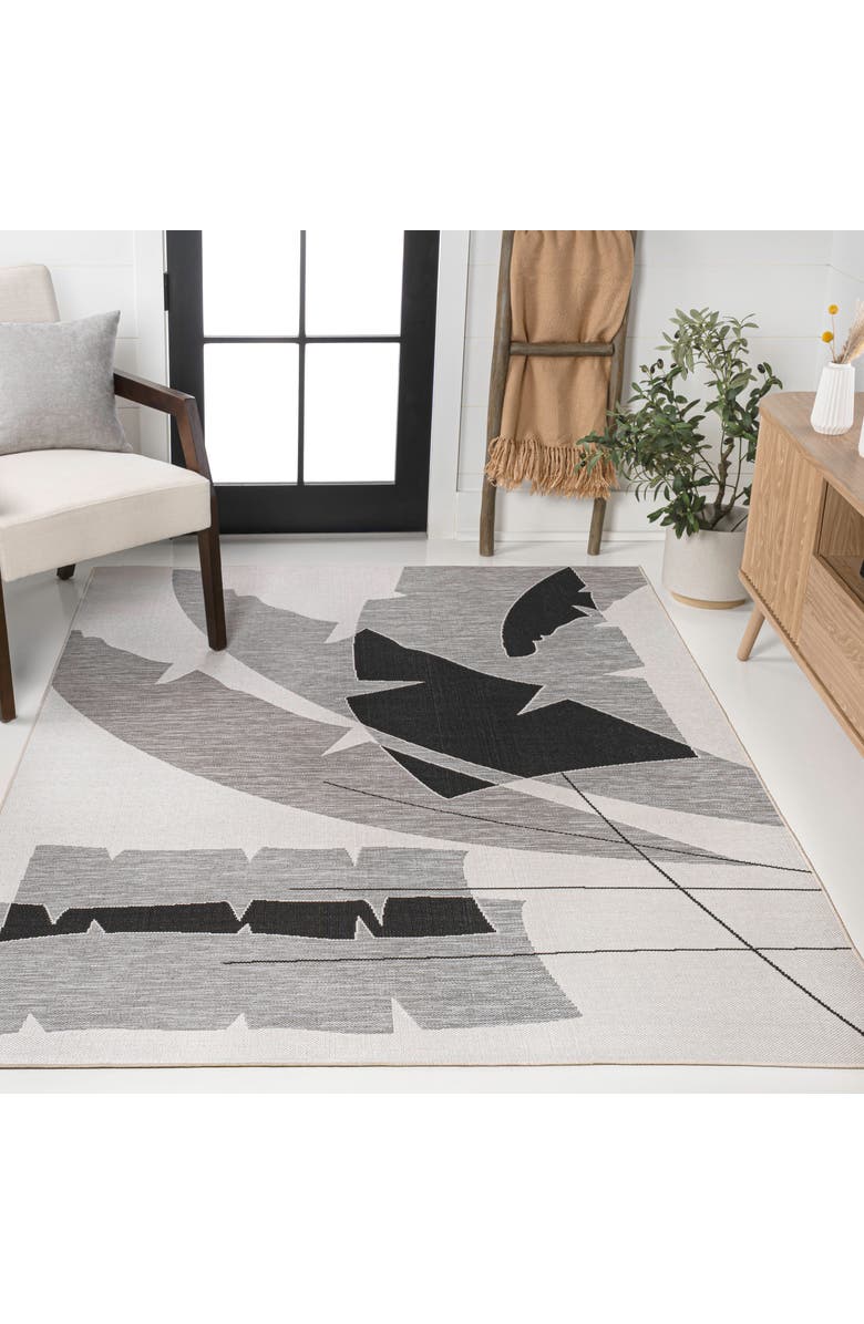 JONATHAN Y Shelby Coastal Vintage Abstract Palm Leaf Indoor/Outdoor Area Rug, Alternate, color, Gray/Cream