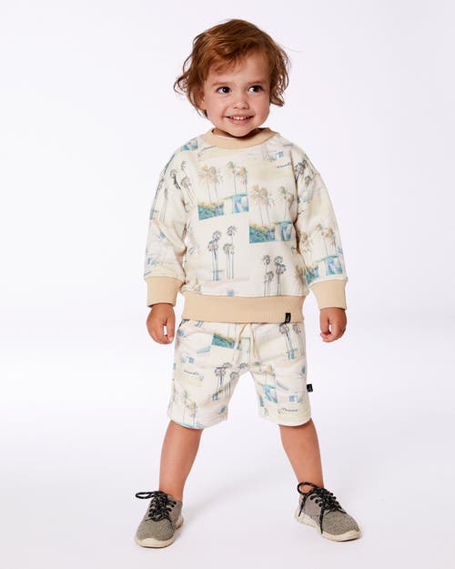 DEUX PAR DEUX DEUX PAR DEUX LITTLE BOY'S PRINTED FRENCH TERRY SHORT BEIGE PALM TREE AND TEAL 