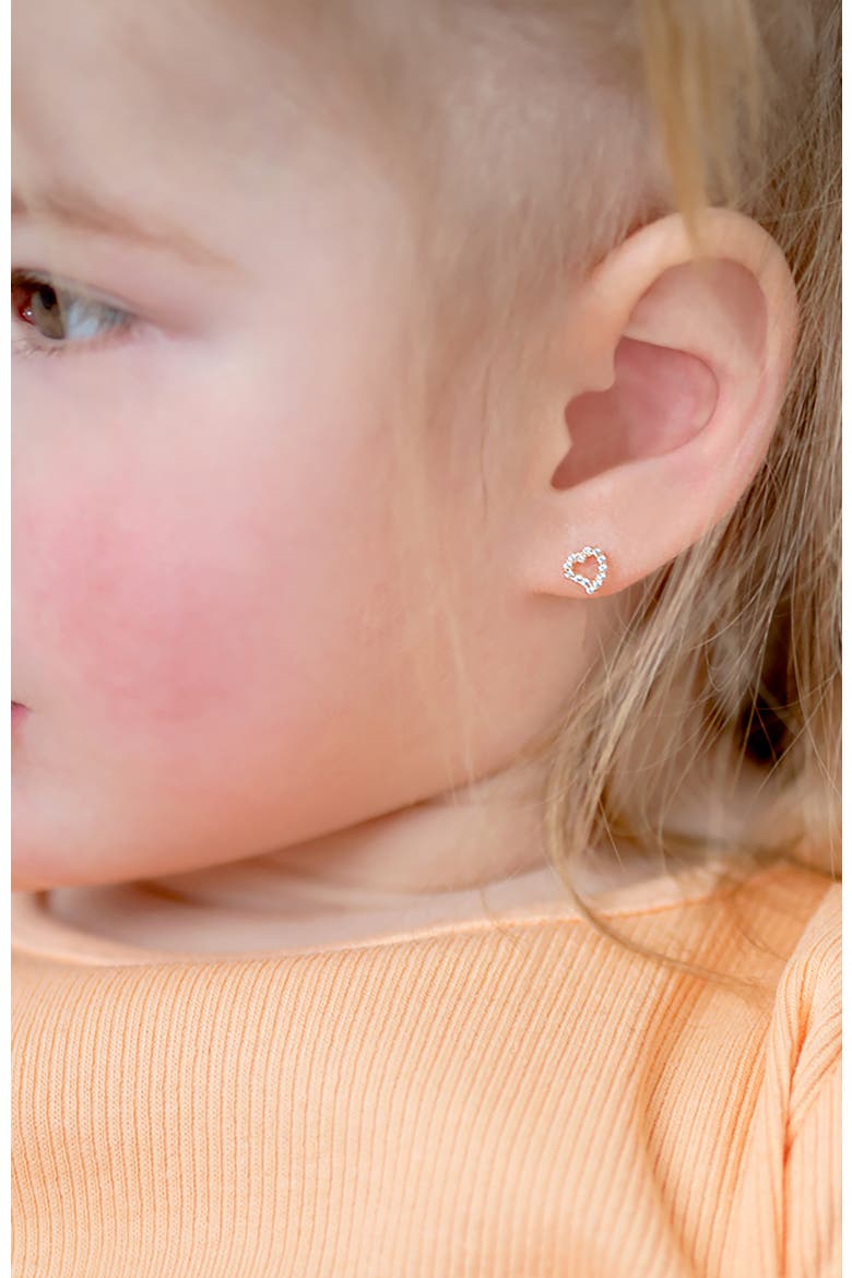 14k Cubic Zirconia Encrusted Heart Earrings, Alternate, color, Gold