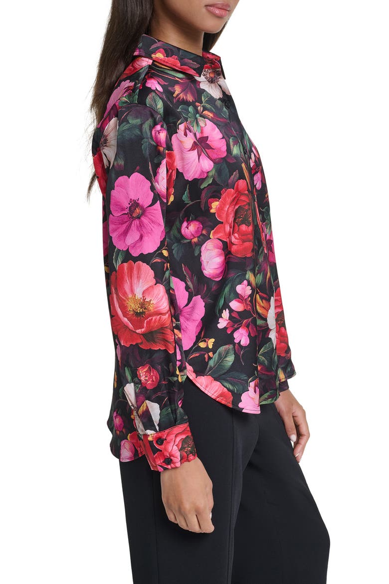 Printed Satin Button-Up Shirt, Alternate, color, BLACK MULTI